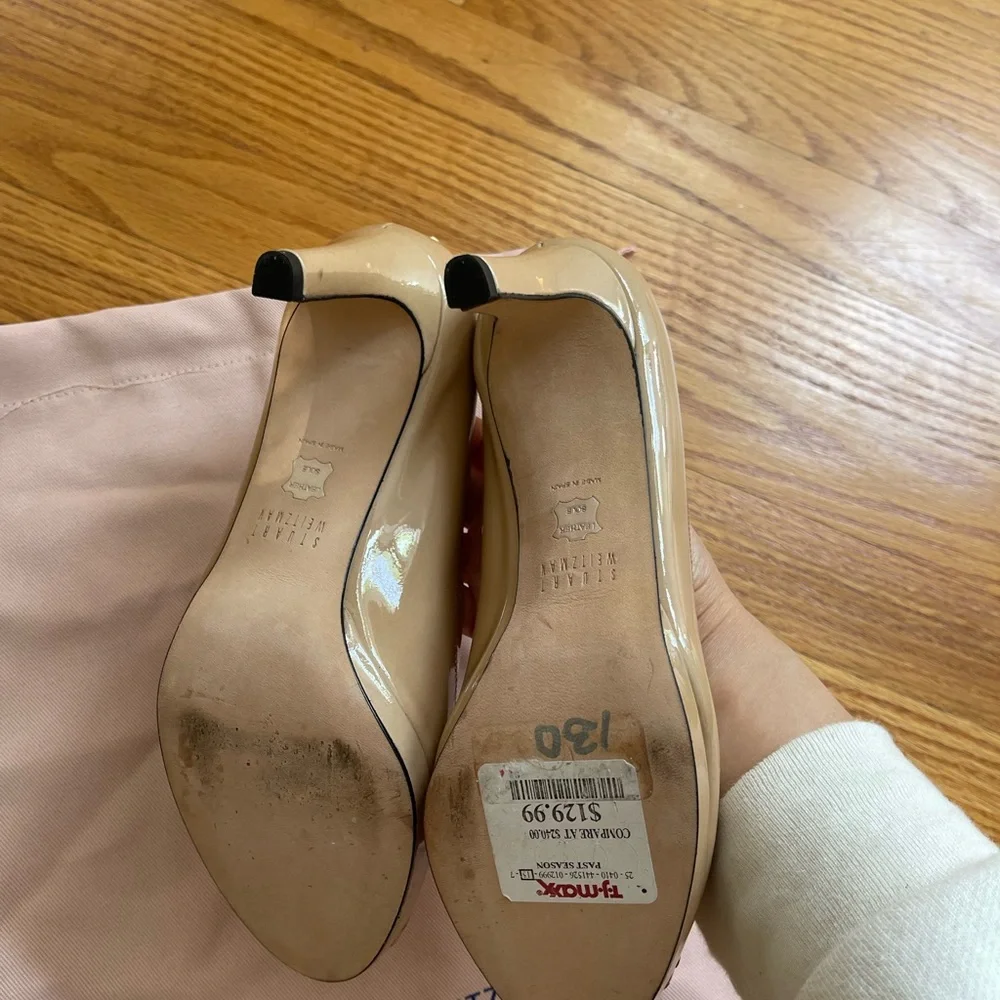 Stuart Weitzman Nude Patent Leather Open Toe Heels size 6 - Picture 7 of 13